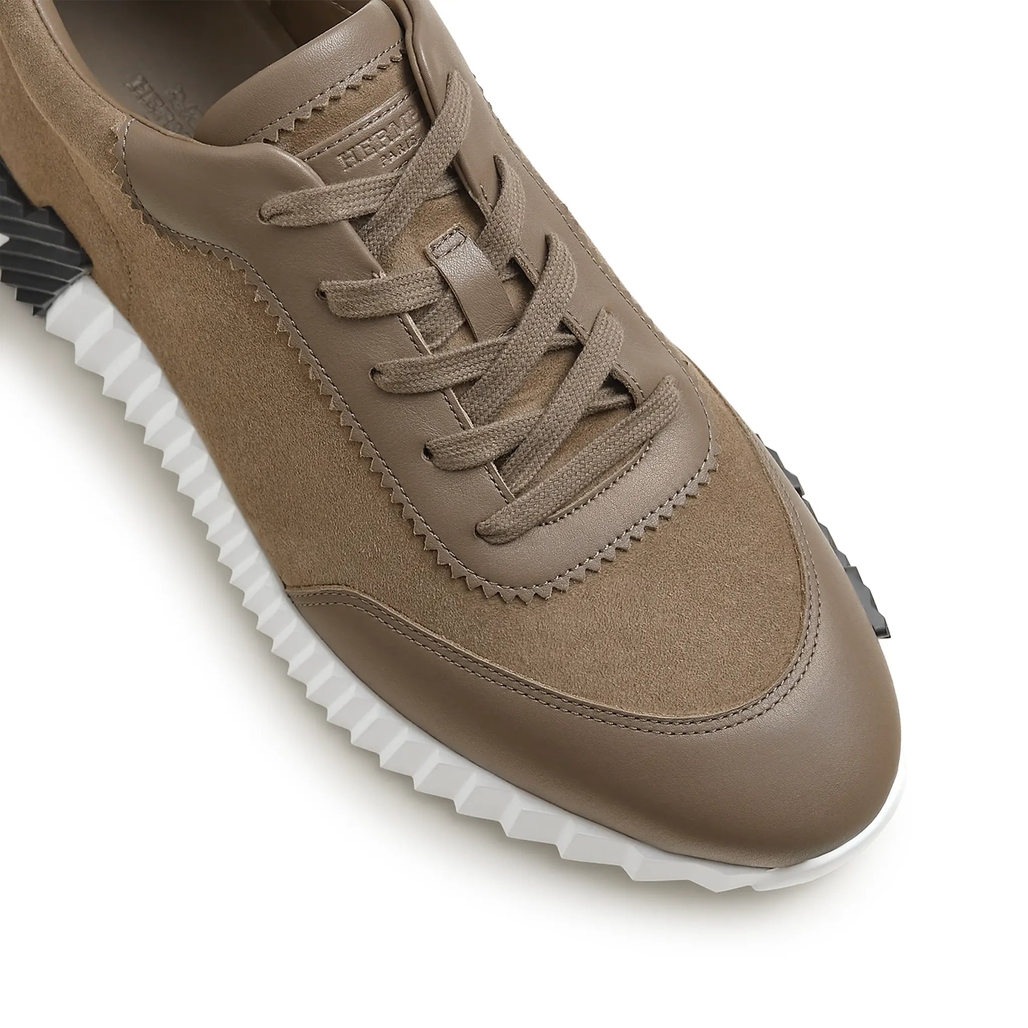 Upper Side View of Hermès Paris Bouncing Calf Sneaker Etoupe H231763ZHX3400